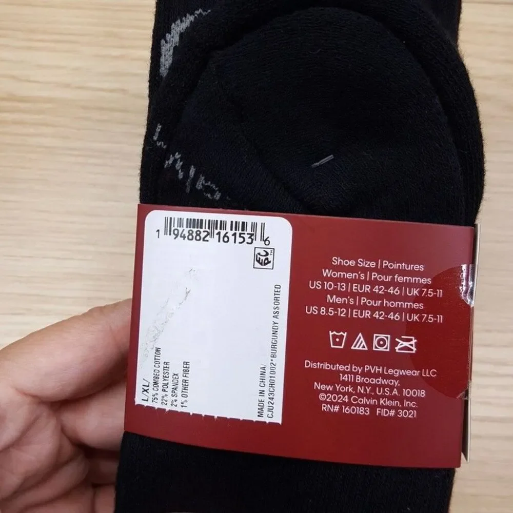 CALVIN KLEIN Crew Socks Maroon Black 2-Pack Ribbed Cushion CK Logo